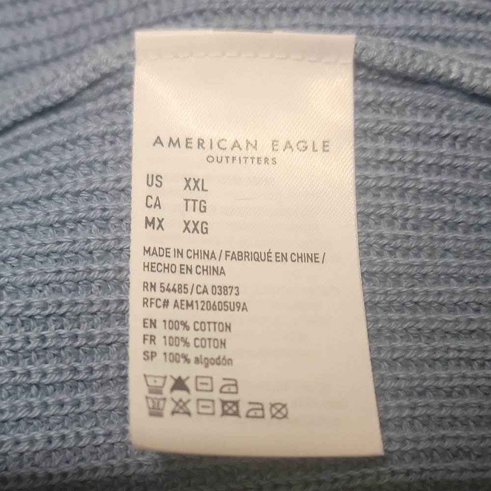 American Eagle Outfitters Men's Dusty Blue Ribbed Crewneck Sweater - Picture 3 of 4